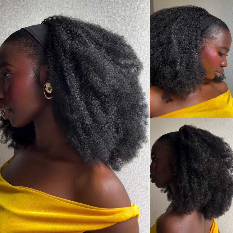 High Density Afro Kinky Coily Headband Wig Glueless Flexi-Fit Voluminous Defined Curls- Rafarada