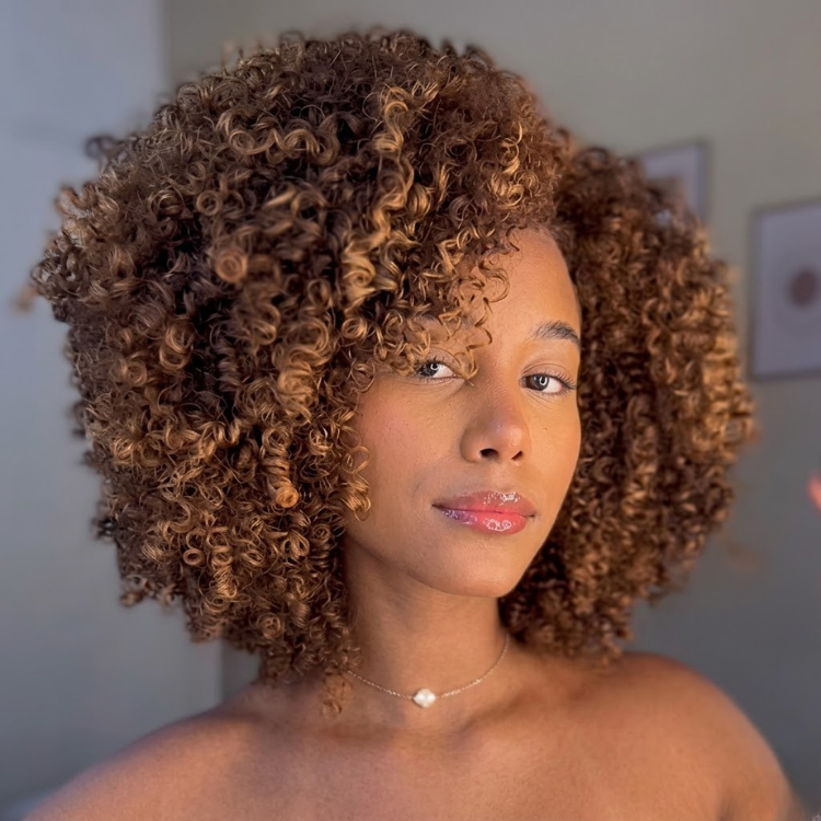 Dark Brown with Golden Highlights Coily Curly Short Bob Lace Front Human Hair Wig Glueless for Black Women- Rafarada