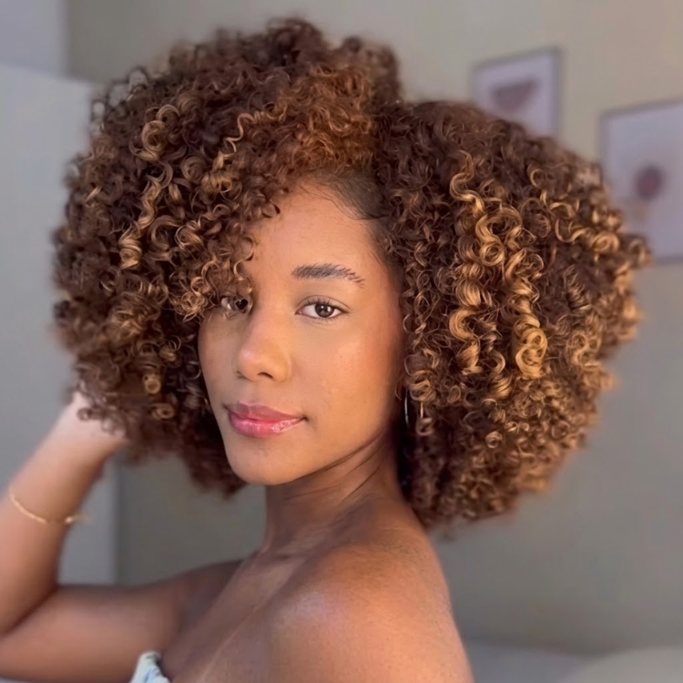 Dark Brown with Golden Highlights Coily Curly Short Bob Lace Front Human Hair Wig Glueless for Black Women- Rafarada