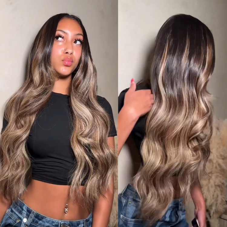 Ash Blonde Balayage Body Wave Lace Front Wig ¨C Soft Bouncy Loose Curls, Dimensional Highlight Human Hair Wig- Rafarada