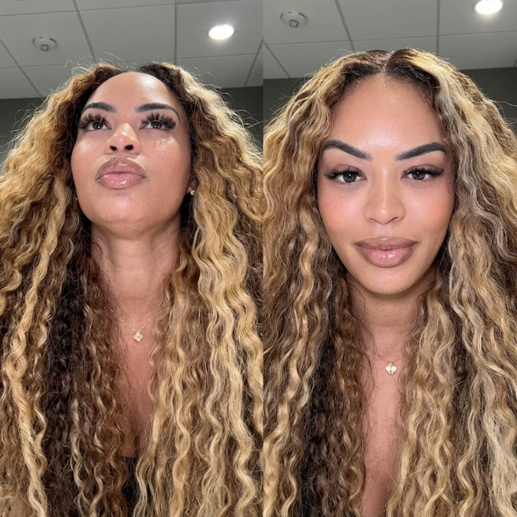 Honey Blonde Highlight P4/27 Piano Color Water Wave Lace Front Wig - Pre-Plucked Long Ombre Brown Deep Curly Human Hair - Rafarada