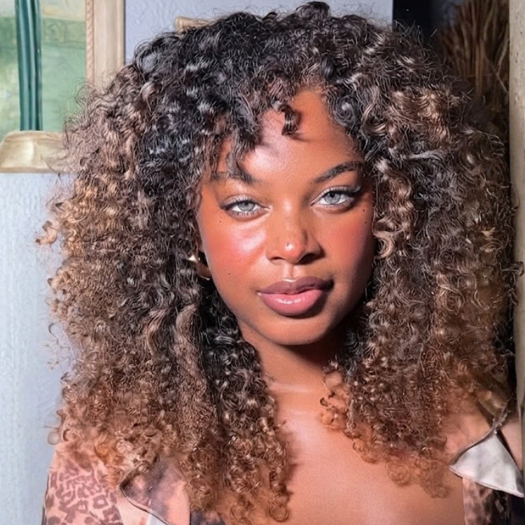 Highlight Brown and Dark Root Curly Wig With Bangs - Bouncy Spring Coils- Rafarada