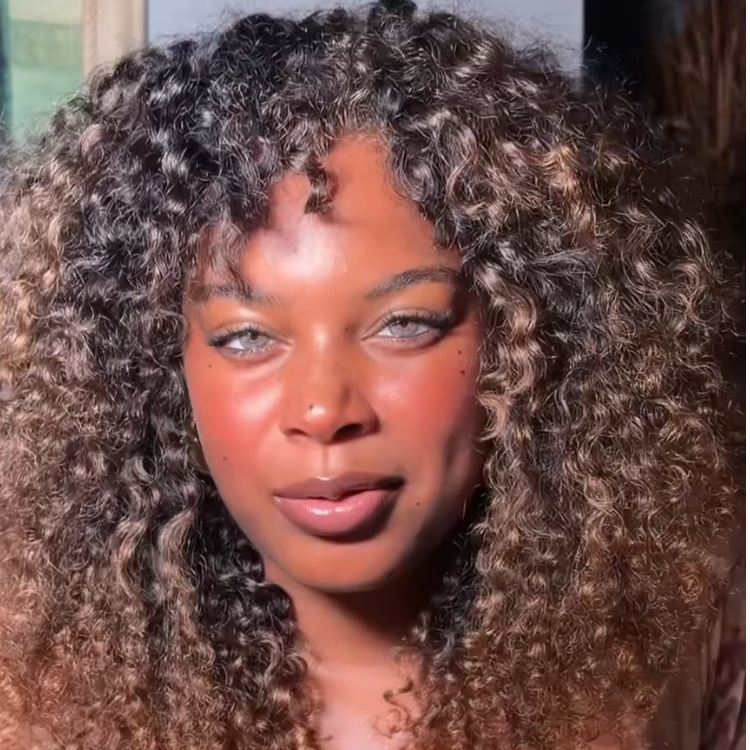 Highlight Brown and Dark Root Curly Wig With Bangs - Bouncy Spring Coils- Rafarada