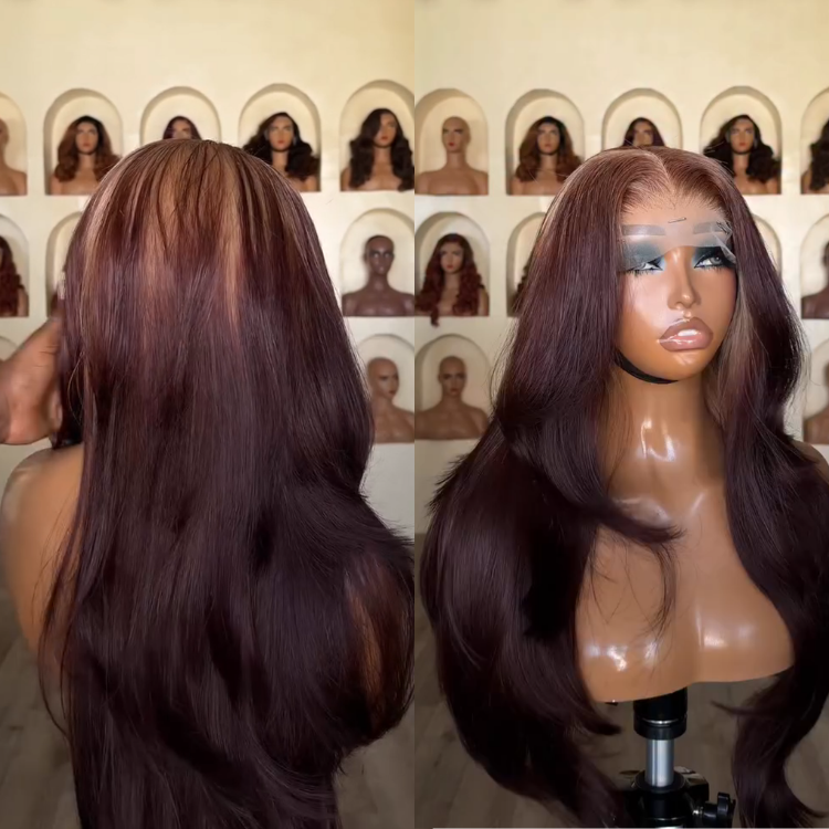 Auburn Brown Highlight Loose Wave Human Hair Wig with Top Blonde Streaks HD Lace Front Wig- Rafarada