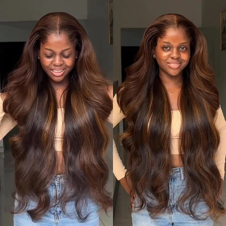 Highlight Brown Body Wave Wig Pre-Plucked HD Lace Front Human Hair Wig- Rafarada