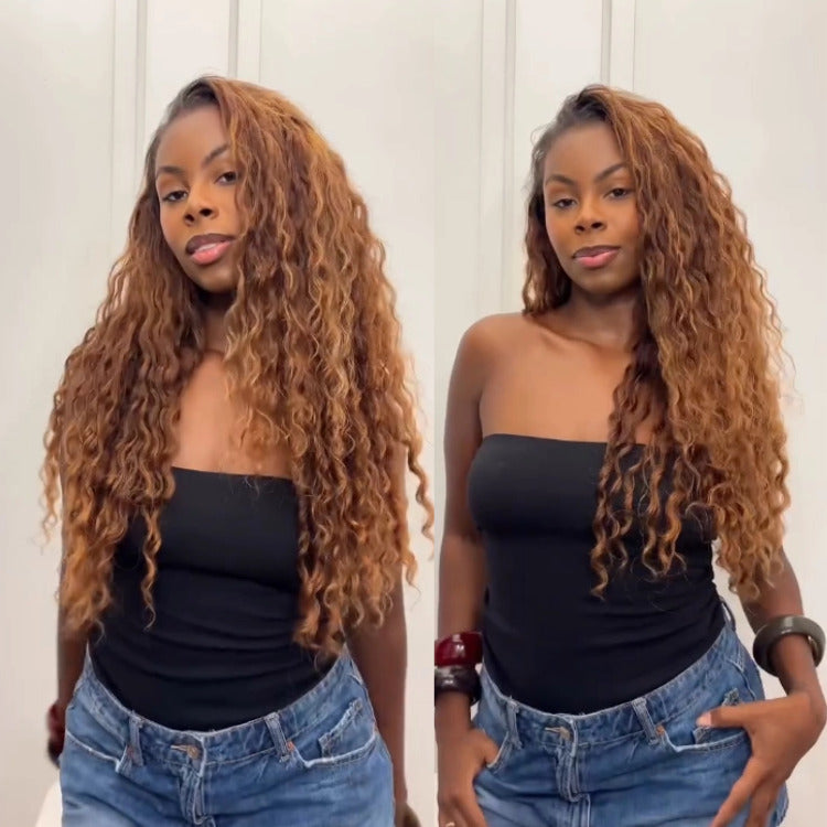 Highlight Color Water Wave Lace Frontal Human Hair Wig Pre-Plucked Hairline For Woman - Rafarada