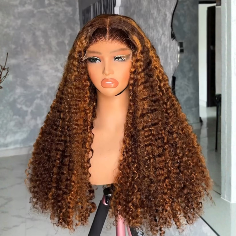 Glueless Curly Wave Lace Front Wig Highlights Mixed Color Human Hair Wigs Nature Middle Part Curly Wig for Black Women - Rafarada