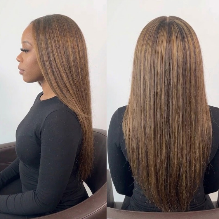 Luxury Sleek Straight Lace Front Wig ¨C Luminous Honey Brown Highlights | 100% Silky Human Hair, High-Definition Pre-Plucked Frontal- Rafarada