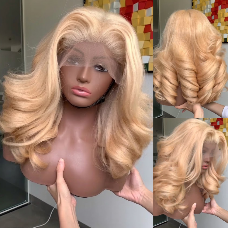 Honey Blonde Voluminous Bouncing Curls Glueless Lace Front Human Hair Wig- Rafarada