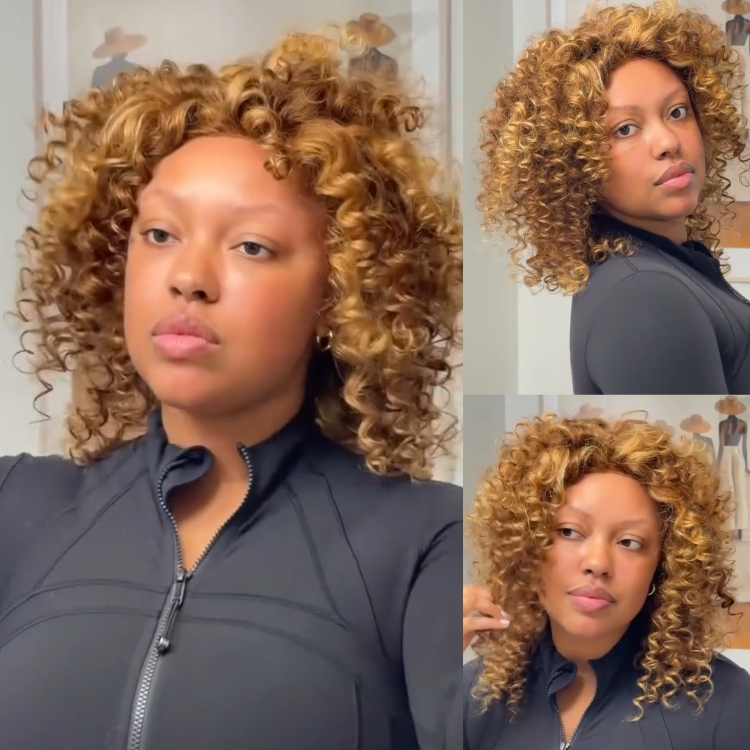 Honey Blonde Highlight Curly Wave Human Hair Wig HD Lace Front Wig Spiral Curls Human Hair Wig For Women- Rafarada
