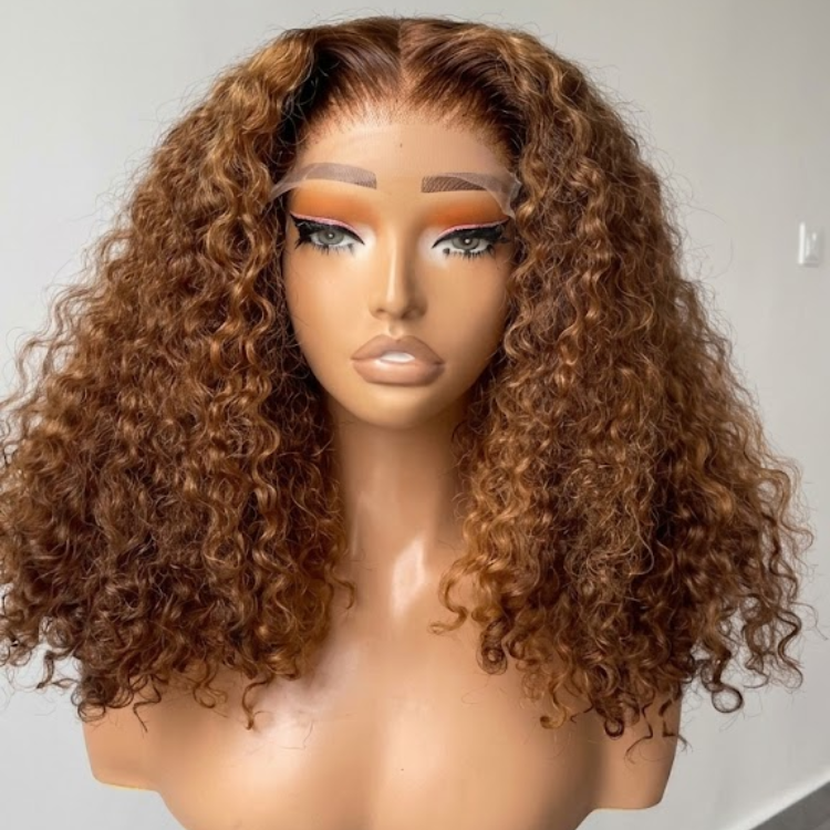 Honey Blonde Highlight Lace Front Wig Curly Deep Wave Human Hair Wigs for Women Glueless Jerry Curl Wigs- Rafarada