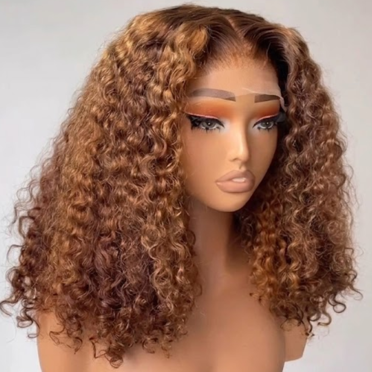 Honey Blonde Highlight Lace Front Wig Curly Deep Wave Human Hair Wigs for Women Glueless Jerry Curl Wigs- Rafarada