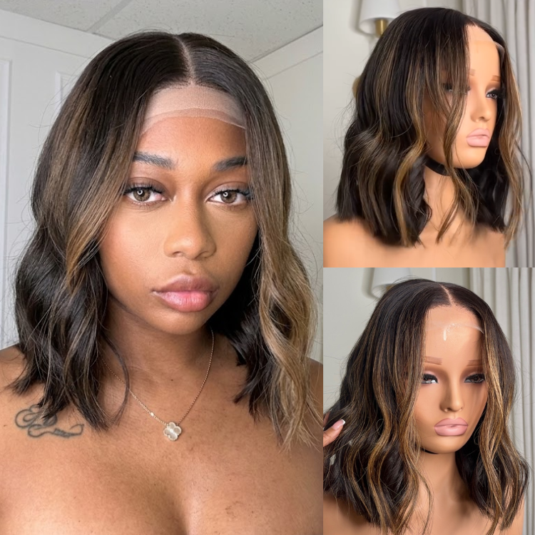 Honey Blonde Highlight Body Wave Bob Wig Human Hair HD Lace Frontal Bob Wigs 220% Density - Rafarada