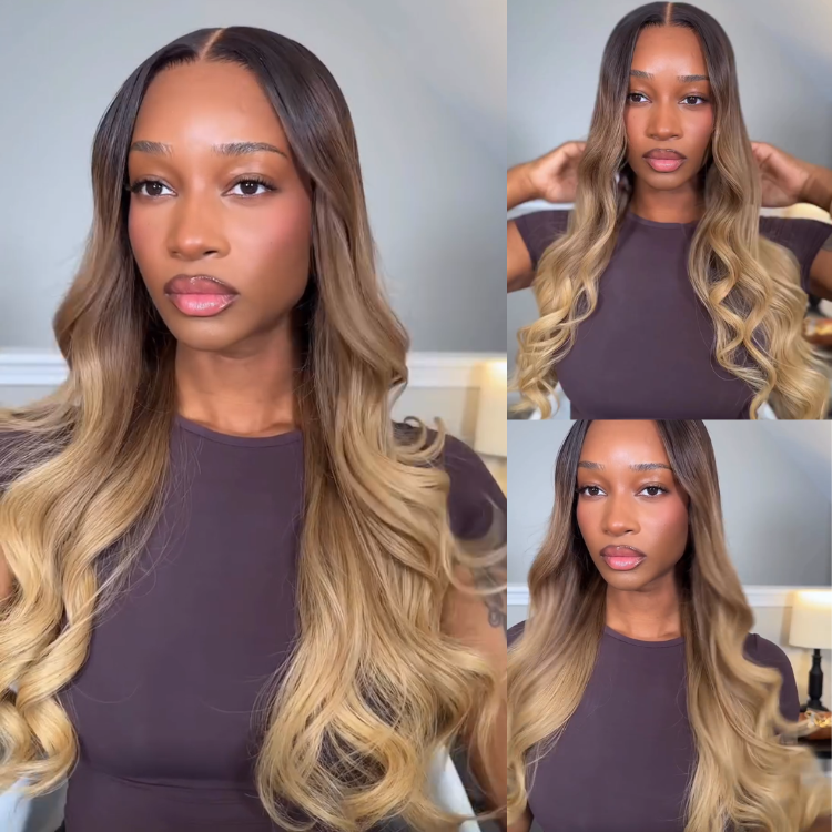 Dark Root Honey Blonde Ombre Body Wave Lace Front Human Hair Wig- Rafarada
