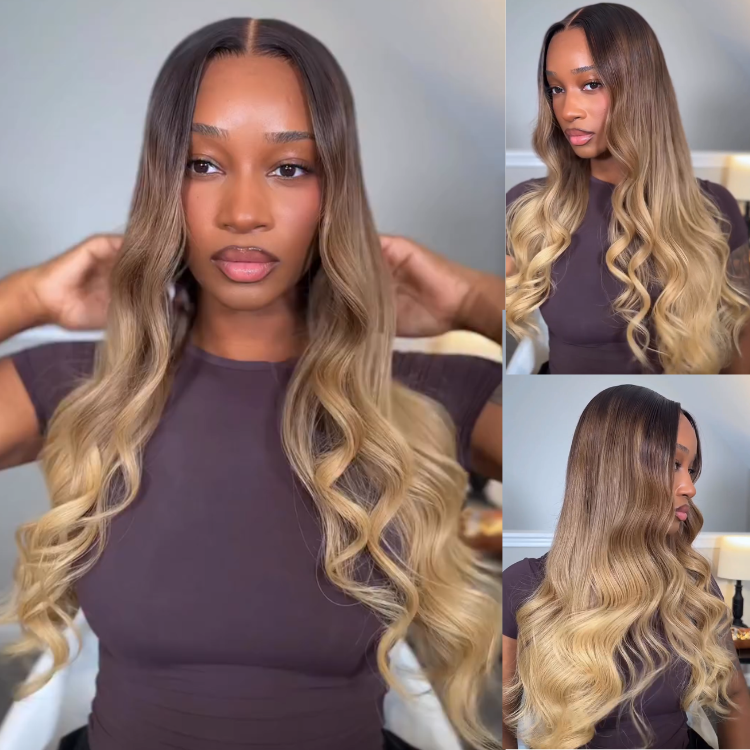Dark Root Honey Blonde Ombre Body Wave Lace Front Human Hair Wig- Rafarada
