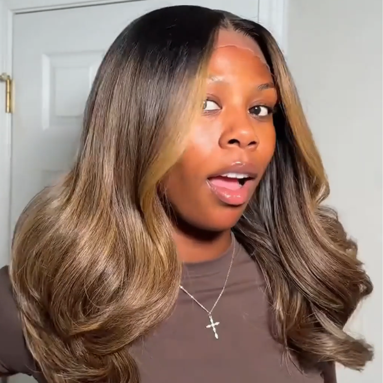 Honey Blonde Ombre Body Wave Lace Front Human Hair Wig - Voluminous Soft Waves- Rafarada