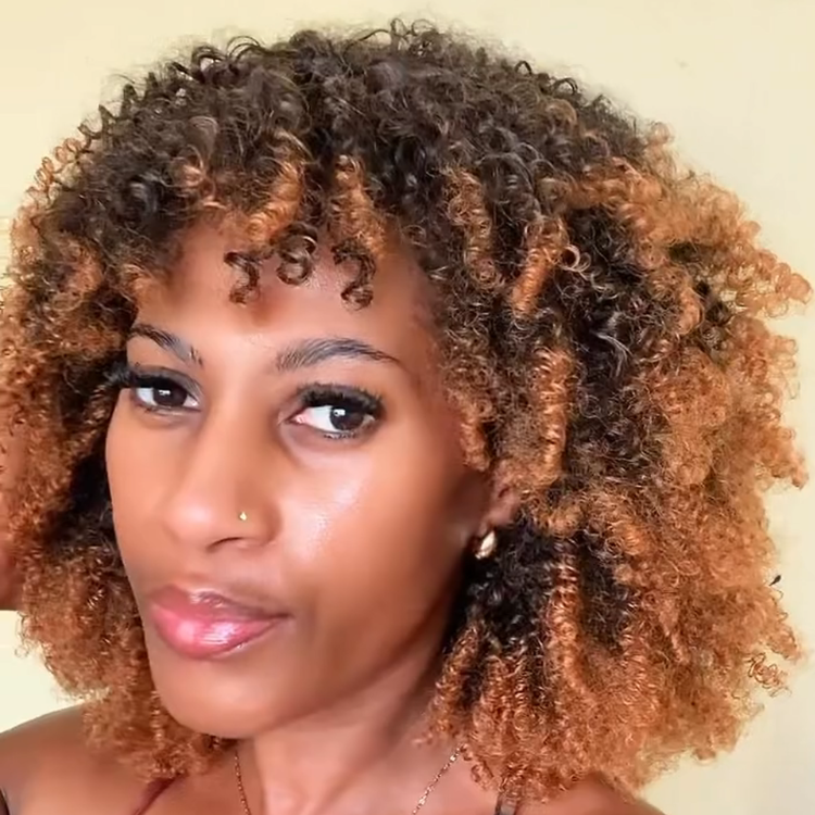 Honey Blonde Ombre Afro Kinky Curly Human Hair Wig - Dark Roots, Defined Coils- Rafarada