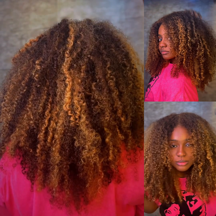 Honey Blonde Ombre Deep Kinky Curly Human Hair Wig - Voluminous Afro Textured Coils- Rafarada