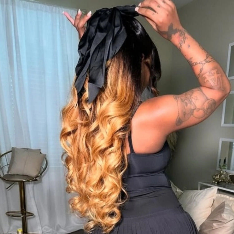 Ombre Black Highlight Gold ColorWig Body Wave Wigs Glueless Transparent Lace Frontal Wig - Rafarada