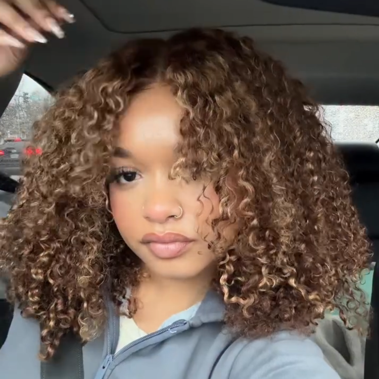 Honey Blonde and Dark Root Kinky Curly Human Hair Bob Wig - Defined Spring Coils- Rafarada