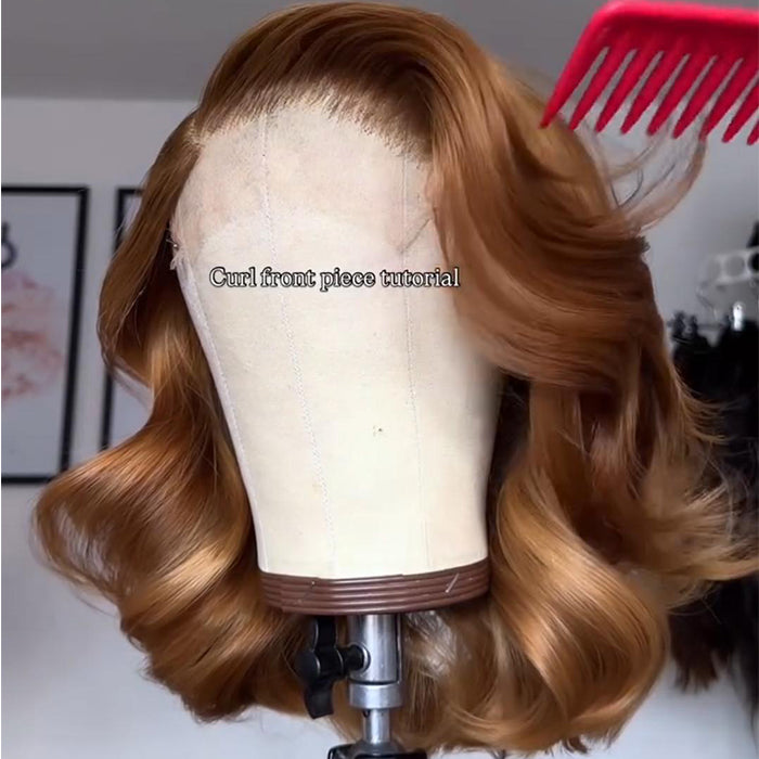 Glueless Honey Copper Brown Layered Body Wave Wig 90s Bouncy Blowout Lace Front Wig - Rafarada