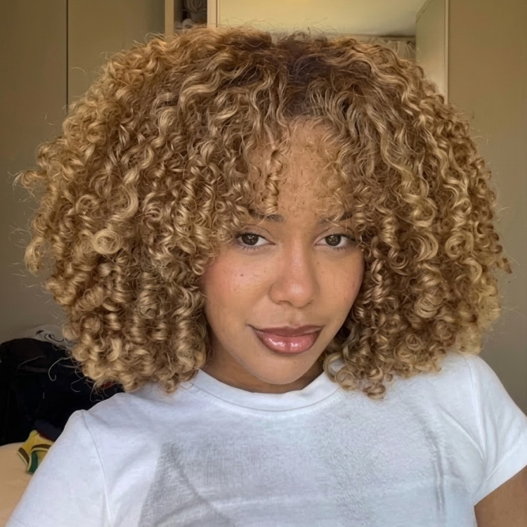 Honey Golden Blonde Glueless Wig with Bangs | High-Definition 3C 4A Coily Ringlets 100% Human Hair Mid-Length Wig- Rafarada