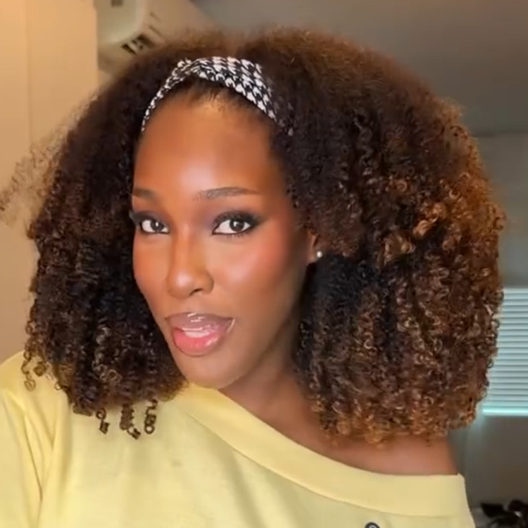 Glueless Kinky Curly Human Hair Half Wig Natural Dark Brown & Honey Highlight Afro Textured With 4C Edges - Rafarada