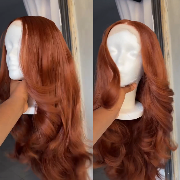 Copper Red Bouncy Flip Wig Side Part Lace Front High Density Human Hair Wig- Rafarada