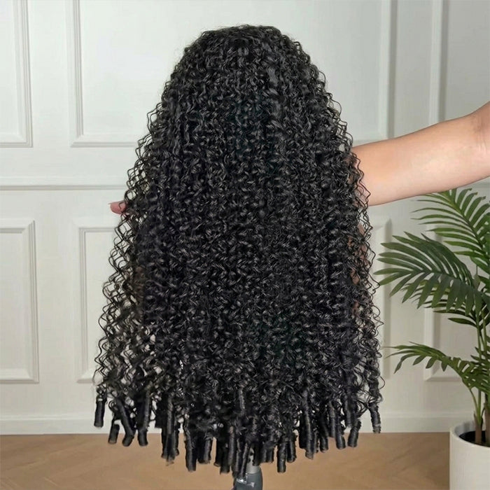 Glueless Natural Black Kinky Curly Human Hair Wig With End Curl Pre-Plucked High Density Wig - Rafarada