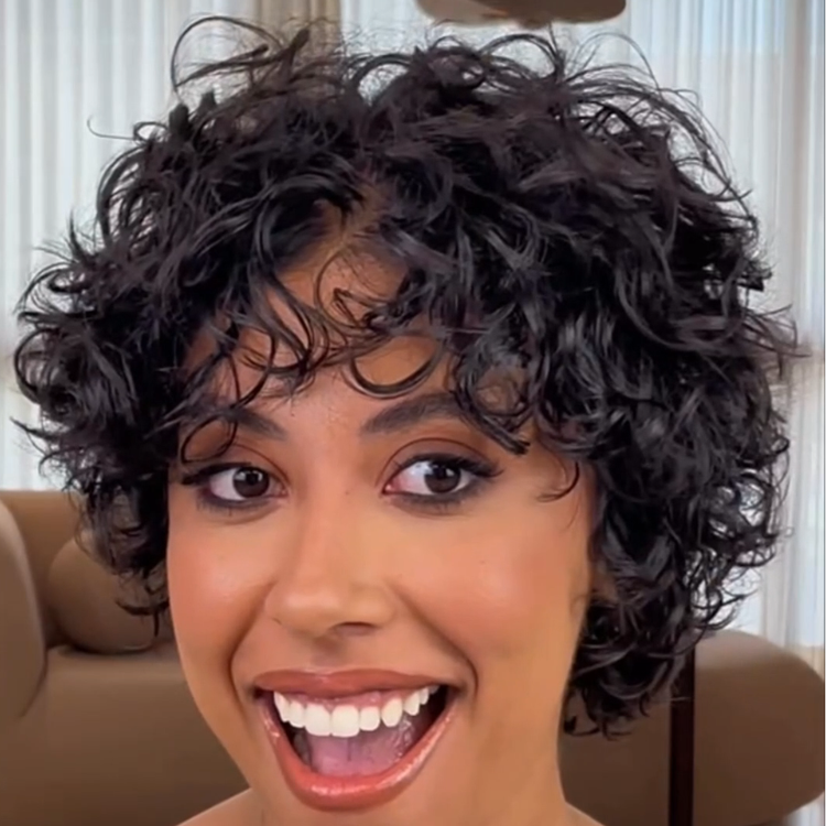 Jet Black Short Pixie Curly Human Hair Wig - Defined Kinky Curly Texture - Glueless Full Skin Cap - Rafarada