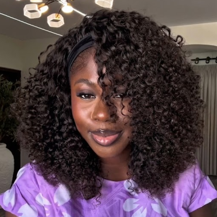 Jet Black Deep Curly Human Hair Headband Wig Glue-less Full Volume Wavy Wig For Women- Rafarada
