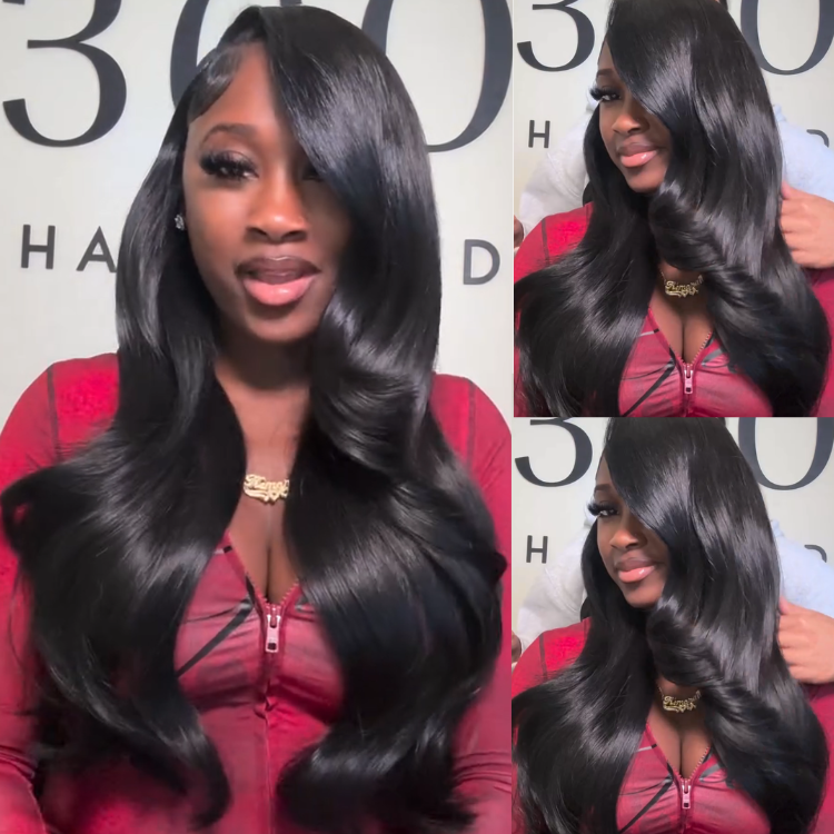 Jet Black Voluminous Body Wave Lace Front Wig - Bouncy Loose Curls Human Hair- Rafarada