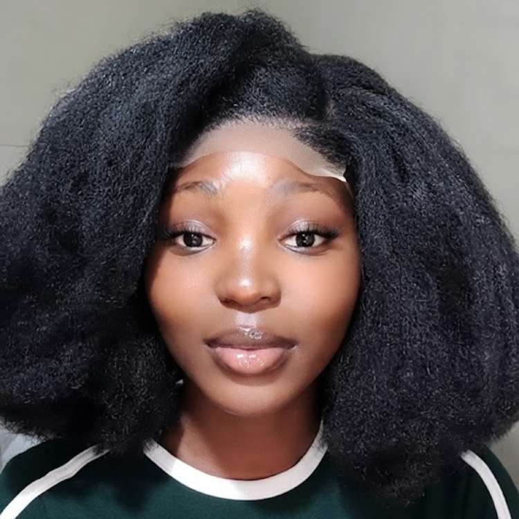 Natural Black Kinky Coily Blowout Textured Lace Front Human Hair Wig Glueless- Rafarada