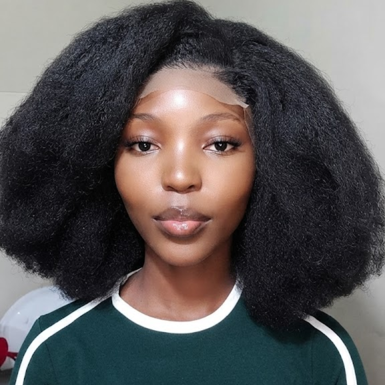 Natural Black Kinky Coily Blowout Textured Lace Front Human Hair Wig Glueless- Rafarada