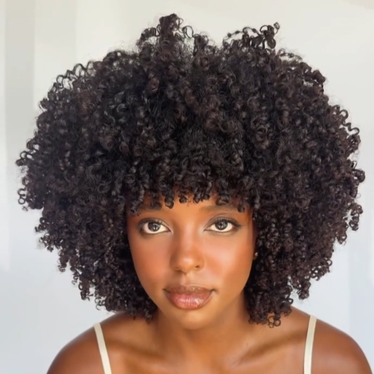 Super Tight Bouncy Kinky Coily Curls Human Hair Wig with Bangs Glueless 100% Remy Human Hair Wig Natural Black High Volume Afro-Texture Wig- Rafarada
