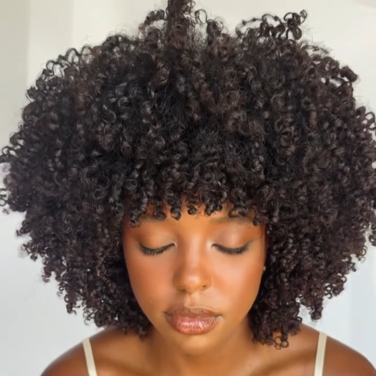 Super Tight Bouncy Kinky Coily Curls Human Hair Wig with Bangs Glueless 100% Remy Human Hair Wig Natural Black High Volume Afro-Texture Wig- Rafarada