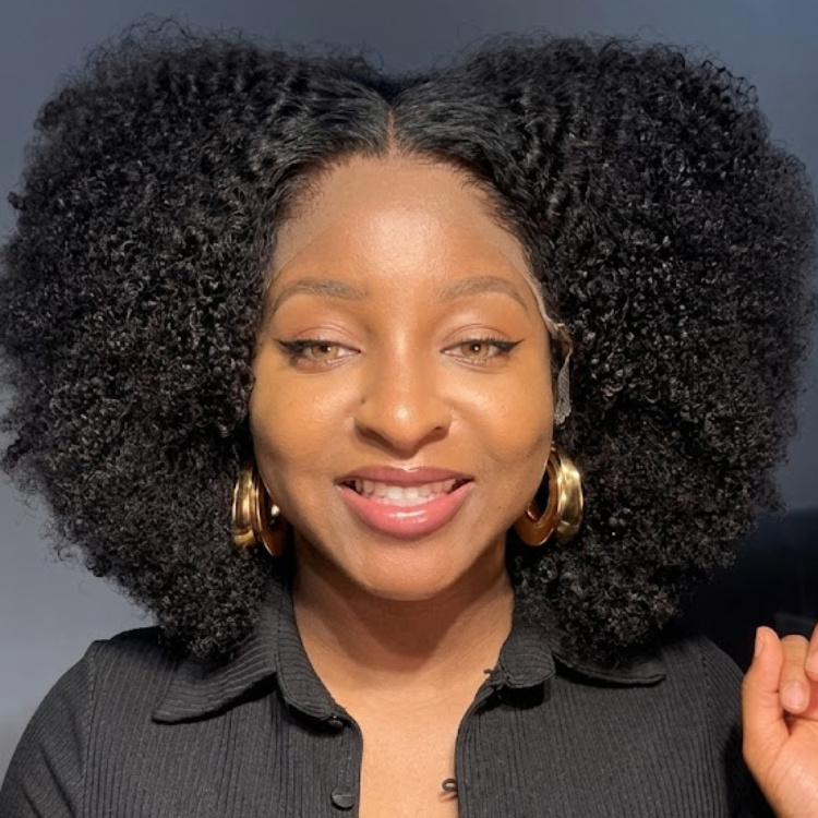 Natural Black Kinky Curly Lace Front Wig - Voluminous 4C Afro Curly Glueless Human Hair Wig - Rafarada
