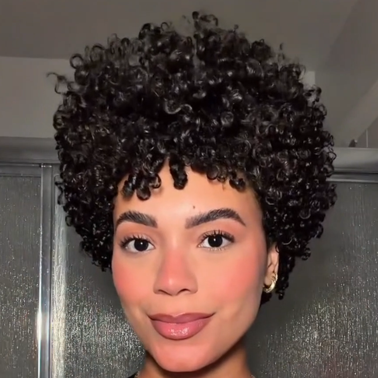 Short Bouncy Kinky Curly Human Hair Wig - Glossy Jet Black Afro Curly Glueless Lace Wig with Defined Coils- Rafarada