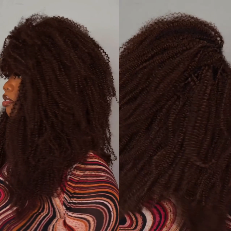 Kinky Curly Chocolate Brown Human Hair Crochet Braids - Tight Water Wave Texture Extensions, Glueless Short Curly Style for Women- Rafarada
