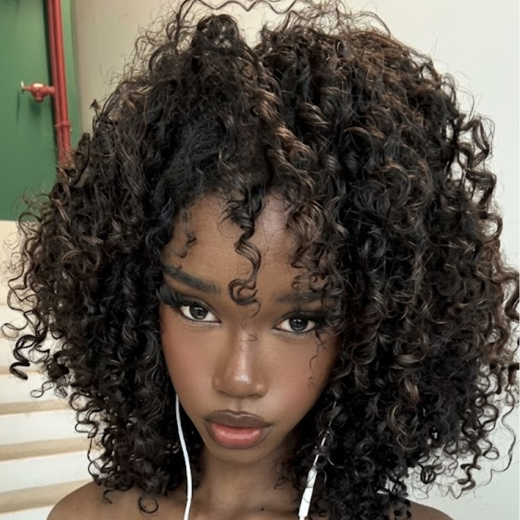 Black Kinky Curly Human Hair Wig with Bangs - Voluminous Glueless Coily Lace Wig - Rafarada