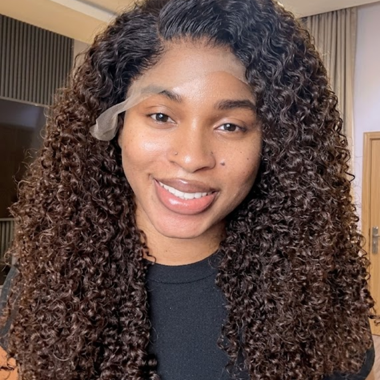 Natural Black to Dark Chocolate Ombre Kinky Curly Lace Front Wig - Full Voluminous Long Jerry Curl Human Hair Wig- Rafarada