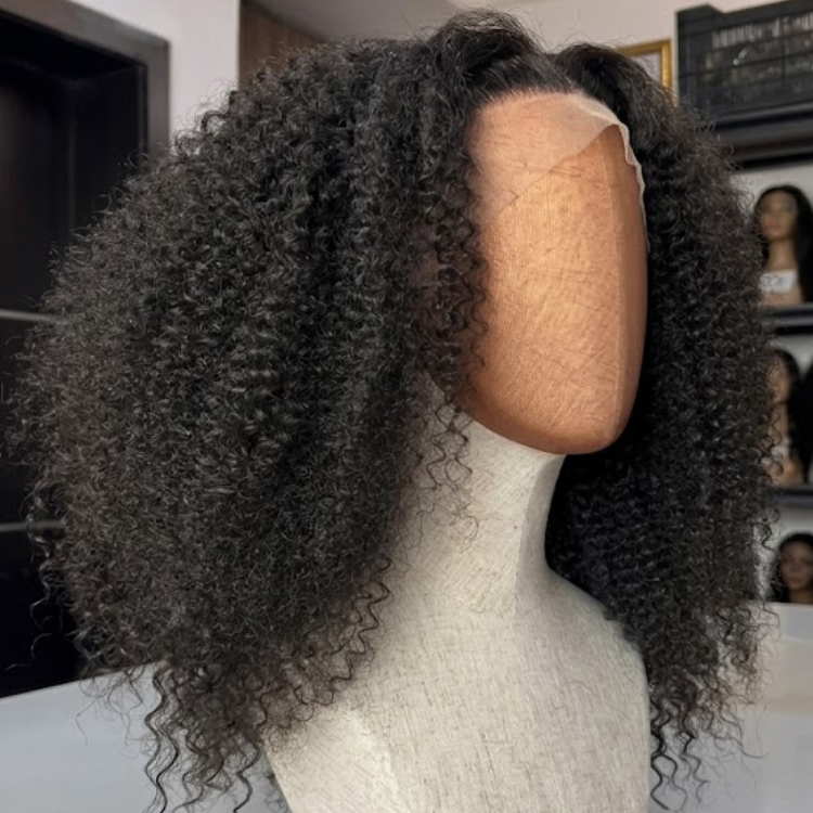 Kinky Curly Kinky Lace Front Human Hair Wigs Natural Black HD Transparent Lace Frontal Volume Wig 100% Human Hair Wigs for Women- Rafarada