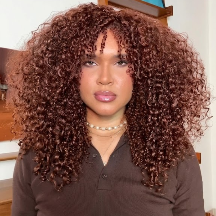 Auburn Ombre Kinky Curly Human Hair Wig with Bangs, High Density Water Wave Hair for Women- Rafarada