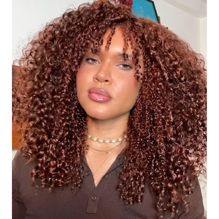 Auburn Ombre Kinky Curly Human Hair Wig with Bangs, High Density Water Wave Hair for Women- Rafarada