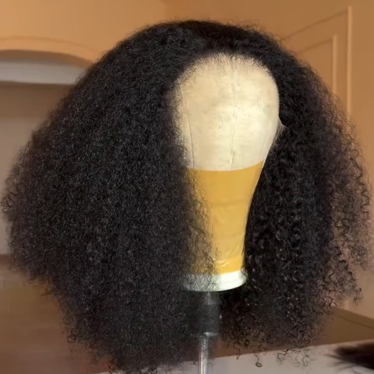 Natural Black Kinky Kinky Curly Lace Wig - Voluminous 4C Afro Coils Glueless Human Hair Wig - Rafarada