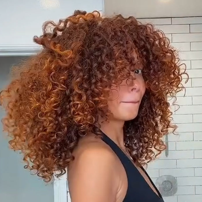 Glueless Reddish Brown Bouncy Curly Wig With Bangs Copper Brown  Spiral Curly Hair Wig- Rafarada