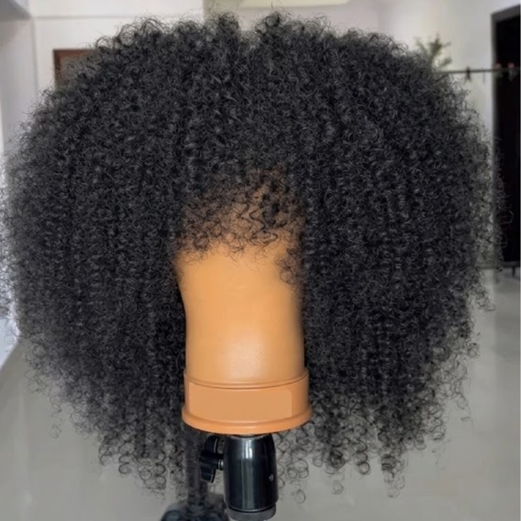 Kinky Curly Wig with Bangs - Glueless Natural Black Afro Curly Scalp Base Human Hair Wig- Rafarada