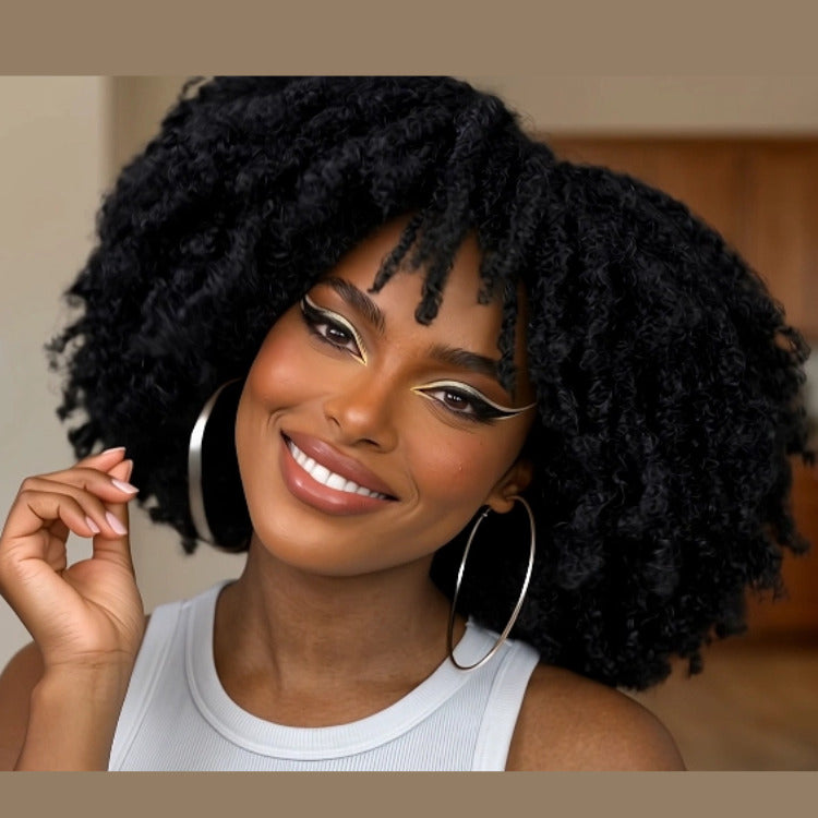 Kinky Curly HD Transparent Lace Frontal Human Hair Wig - Natural Black High Volume 100% Human Hair Wig for Women- Rafarada