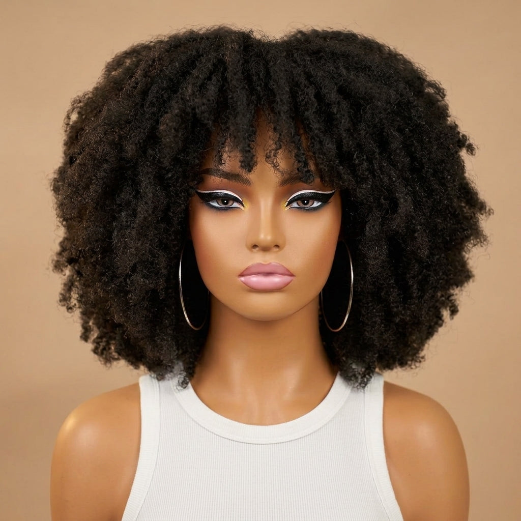 Kinky Curly HD Transparent Lace Frontal Human Hair Wig - Natural Black High Volume 100% Human Hair Wig for Women- Rafarada