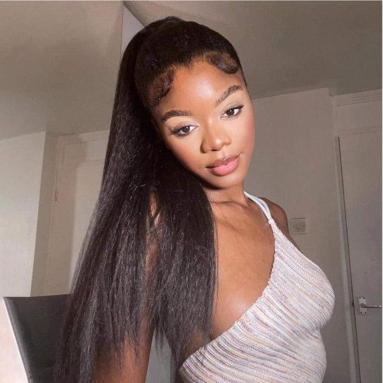 Kinky Straight Ponytail With Clip In Wrap-around Magic Velcro Human Hair - Rafarada